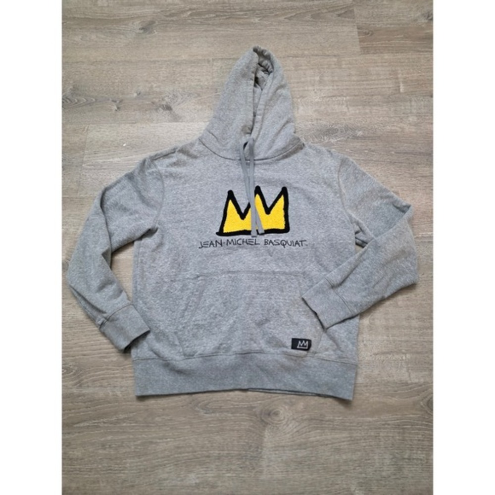 Jean-Michel Basquiat Hoodie Mens M Gray Graphic Art Sweatshirt